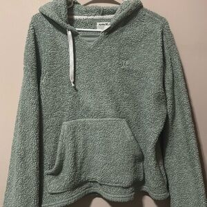 Hurley Womens Sage Green Sherpa Fleece Pullover Hoodie Kangaroo Pocket Large